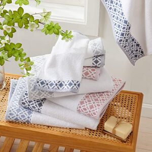 Market & Place 100% Turkish Cotton Luxury Hand Towel Set | Super Soft and Highly Absorbent | Textured Dobby Border | 550 GSM | Includes 6 Hand Towels | Nitra Collection (White/Light Grey)