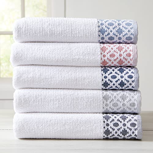 Market & Place 100% Turkish Cotton Luxury Hand Towel Set | Super Soft and Highly Absorbent | Textured Dobby Border | 550 GSM | Includes 6 Hand Towels | Nitra Collection (White/Light Grey)