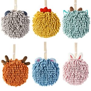 battilo pty fuzzy ball towel 4-pack cute kids chenille hand towels with hanging loop,microfiber kitchen towels hand towel ball for bathroom(6 pack)