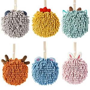 BATTILO PTY Fuzzy Ball Towel 4-Pack Cute Kids Chenille Hand Towels with Hanging Loop,Microfiber Kitchen Towels Hand Towel Ball for Bathroom(6 Pack)