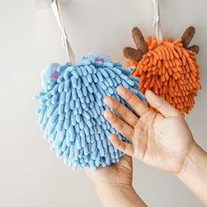 BATTILO PTY Fuzzy Ball Towel 4-Pack Cute Kids Chenille Hand Towels with Hanging Loop,Microfiber Kitchen Towels Hand Towel Ball for Bathroom(6 Pack)