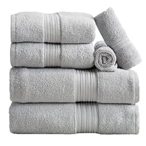 great bay home 6-piece towel set. 100% cotton bathroom towels. absorbent quick-dry towels for home. set includes 2 bath, 2 hand, and 2 wash. cooper collection (6 piece set, light grey)