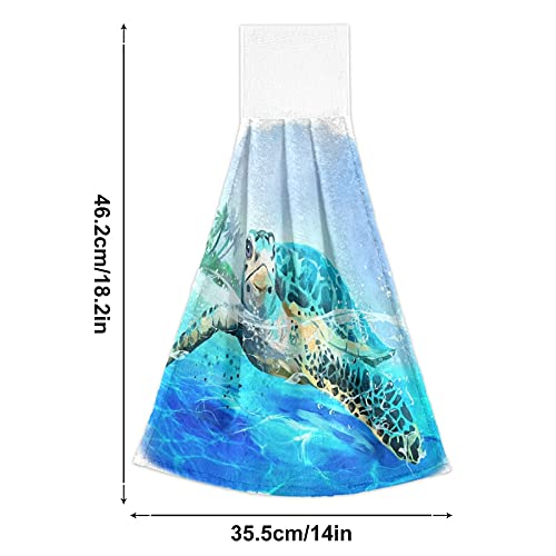 Hanging Towels,2 Pack Kitchen Hand Towel Sea Turtle Floats Watercolor Painting for Hand, Face, Hair, Gym, Yoga, Dishcloth, Kitchen and Bath