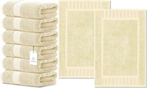 white classic luxury hand towels | 6 pack luxury bath mat | 2 pack bundle (beige)