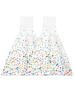 colorful texture kitchen towels with hanging loop 2 pack, absorbent hand towels for bathroom, gradient watercolor polka dot white hand kitchen towel tea bar dish cloths tie towel 18"x14"