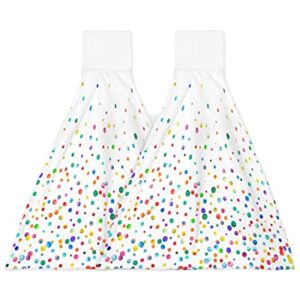 Colorful Texture Kitchen Towels with Hanging Loop 2 Pack, Absorbent Hand Towels for Bathroom, Gradient Watercolor Polka Dot White Hand Kitchen Towel Tea Bar Dish Cloths Tie Towel 18"x14"