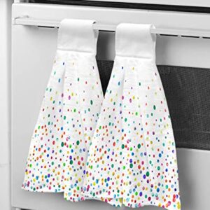 Colorful Texture Kitchen Towels with Hanging Loop 2 Pack, Absorbent Hand Towels for Bathroom, Gradient Watercolor Polka Dot White Hand Kitchen Towel Tea Bar Dish Cloths Tie Towel 18"x14"