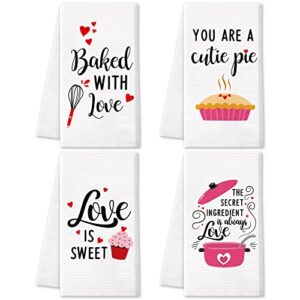 valentine's day kitchen towels baking love bathroom hand towels w/hanging loop (symmetrical pattern), 23.5''x16'' super absorbent soft love towel valentines day kitchen bath gift for him or her