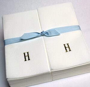 disposable nature's linen guest hand towels with a ribbon - personalized with a gold single block initial - h - 50ct.