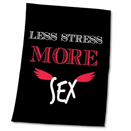 3dRose - RinaPiro - Funny Quotes - Less Stress More Sex. Black and red. - Towels (twl-214596-2)