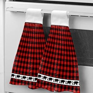 2PCS Hand Tie Towels for Bathroom Kitchen-Red Black Buffalo Checked Plaid Bear Paw Decor Hanging Towel Tea Bar Dish Cloth Soft Coral Fleece Absorbent Washcloth,Forest Animals