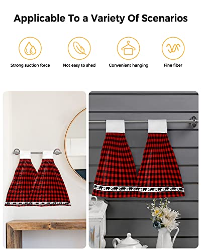 2PCS Hand Tie Towels for Bathroom Kitchen-Red Black Buffalo Checked Plaid Bear Paw Decor Hanging Towel Tea Bar Dish Cloth Soft Coral Fleece Absorbent Washcloth,Forest Animals