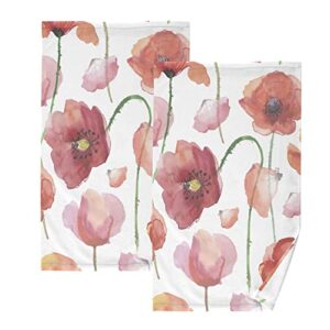 selerdon watercolor poppy flowers hand towel cotton soft absorbent bath hand towels decor, multipurpose for kitchen, hotel, spa, yoga, gym, set of 2