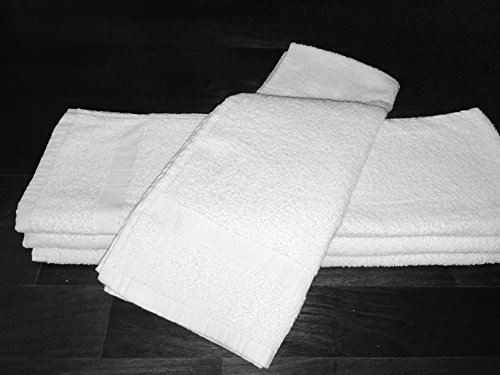 120 NEW WHITE SPA GYM SALON HAND TOWELS CAM BORDER 100% COTTON 15X25 2.25LBS/DZ