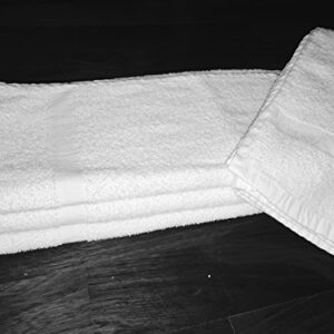 120 NEW WHITE SPA GYM SALON HAND TOWELS CAM BORDER 100% COTTON 15X25 2.25LBS/DZ