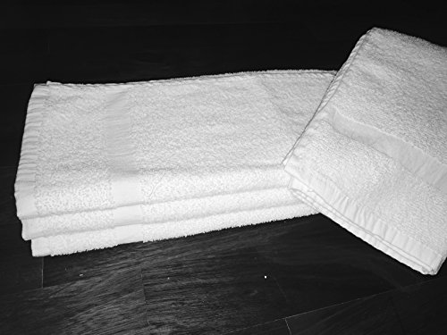 120 NEW WHITE SPA GYM SALON HAND TOWELS CAM BORDER 100% COTTON 15X25 2.25LBS/DZ