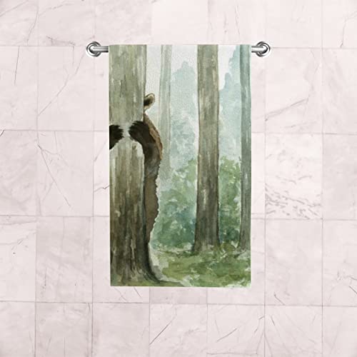 Brown Bear Forest Dish Towel 2PC Hand Towels for Bathroom 15" x 30" Absorbent Soft for Hand, Face, Kitchen, Hotel, Spa, Gym, Swim