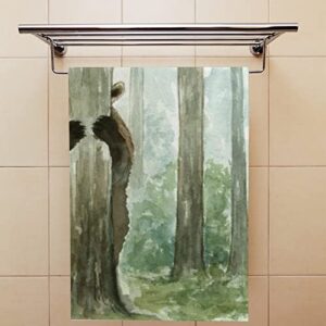 Brown Bear Forest Dish Towel 2PC Hand Towels for Bathroom 15" x 30" Absorbent Soft for Hand, Face, Kitchen, Hotel, Spa, Gym, Swim