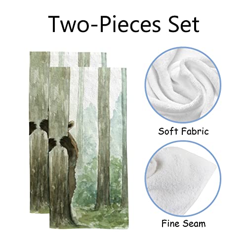 Brown Bear Forest Dish Towel 2PC Hand Towels for Bathroom 15" x 30" Absorbent Soft for Hand, Face, Kitchen, Hotel, Spa, Gym, Swim