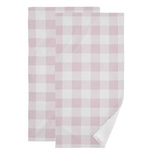 xigua light pink plaid hand towels for bathroom set of 2, soft absorbent cotton face washcloths for kitchen hotel gym swim camp beach spa, 14 x 28 in