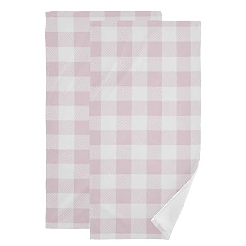 xigua Light Pink Plaid Hand Towels for Bathroom Set of 2, Soft Absorbent Cotton Face Washcloths for Kitchen Hotel Gym Swim Camp Beach Spa, 14 x 28 in