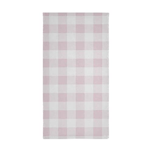 xigua Light Pink Plaid Hand Towels for Bathroom Set of 2, Soft Absorbent Cotton Face Washcloths for Kitchen Hotel Gym Swim Camp Beach Spa, 14 x 28 in