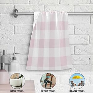 xigua Light Pink Plaid Hand Towels for Bathroom Set of 2, Soft Absorbent Cotton Face Washcloths for Kitchen Hotel Gym Swim Camp Beach Spa, 14 x 28 in