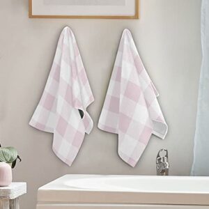 xigua Light Pink Plaid Hand Towels for Bathroom Set of 2, Soft Absorbent Cotton Face Washcloths for Kitchen Hotel Gym Swim Camp Beach Spa, 14 x 28 in