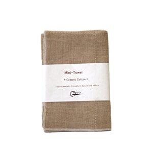 ippinka nawrap organic cotton mini towel, made in japan, durable, absorbent and quick-dry, 4 ply, 10 x 10 in - brown
