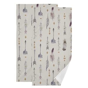 premium polyester cotton hand towels boho arrows and feathers, highly absorbent,set of 2, 28.3 x 14.4in(227rh0a)