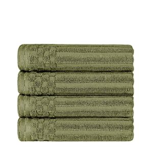 superior cotton 4-piece solid and ribbed hand towel set, hand towels- 16" x 28", sage