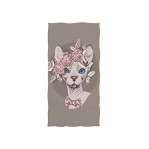 moyyo sphynx cat rose flower wreath hand towels soft highly absorbent large hand towels 15 x 30inch fingertip towels bath towel multiprupose for hand face bathroom gym hotel spa