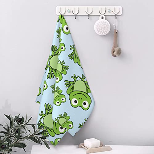 WorldGES Green Frog Bathroom Hand Towels Modern Kitchen Towel Microfiber Soft Face Towels Super Absorbent Washcloths Home Hotel Swim Spa Gym Fingertip Towels 27.5 x 16 in