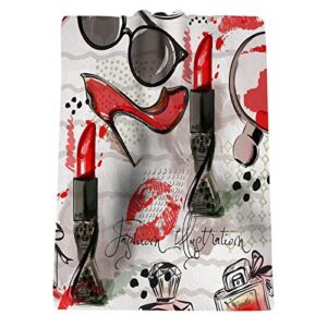 beabes makeup hand towel for bathroom red lipstick shoes glasses perfume glamour female face spa yoga towel 15 x 30 inch