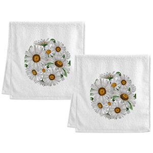 alaza daisy chamomile flowers floral towels 100% cotton hand towel for bathroom 16 x 30 inch, absorbent soft & skin-friendly, 2 pieces