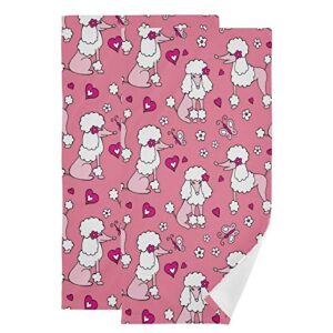 susiyo pink poodle cute dog hand towels set of 2 luxury print decorative bathroom towels super soft highly absorbent multipurpose towels for yoga gym spa hotel bathroom kitchen 28x14 inch