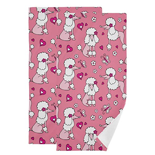 susiyo Pink Poodle Cute Dog Hand Towels Set of 2 Luxury Print Decorative Bathroom Towels Super Soft Highly Absorbent Multipurpose Towels for Yoga Gym Spa Hotel Bathroom Kitchen 28x14 Inch