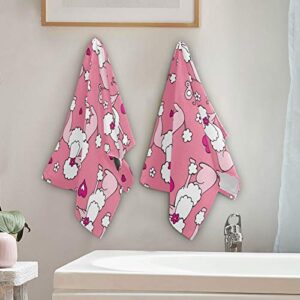 susiyo Pink Poodle Cute Dog Hand Towels Set of 2 Luxury Print Decorative Bathroom Towels Super Soft Highly Absorbent Multipurpose Towels for Yoga Gym Spa Hotel Bathroom Kitchen 28x14 Inch