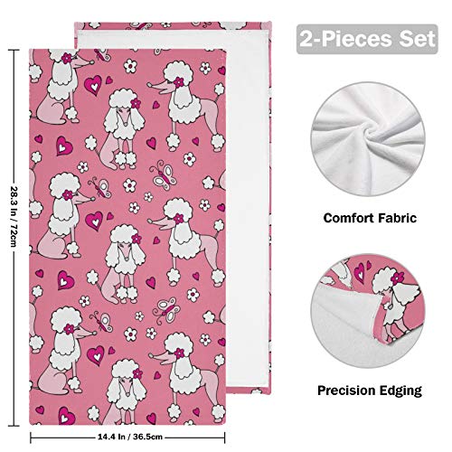 susiyo Pink Poodle Cute Dog Hand Towels Set of 2 Luxury Print Decorative Bathroom Towels Super Soft Highly Absorbent Multipurpose Towels for Yoga Gym Spa Hotel Bathroom Kitchen 28x14 Inch