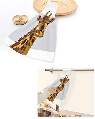 Geometric Art Hanging Hand Towels Kitchen Towel Absorbent Towel Hanging Towel Hand Bath Towel, 18"x14" Decorative Soft Oven Towel Quick Dry Dish Cloth Towels 2Pcs, Brown Giraffe Textured Pattern