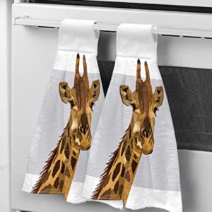 Geometric Art Hanging Hand Towels Kitchen Towel Absorbent Towel Hanging Towel Hand Bath Towel, 18"x14" Decorative Soft Oven Towel Quick Dry Dish Cloth Towels 2Pcs, Brown Giraffe Textured Pattern