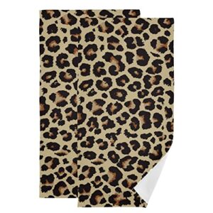 cheetah leopard print animal skin towels set of 2 hand towel absorbent face towel soft dish towels for gym bath kitchen decor 28x14 inches