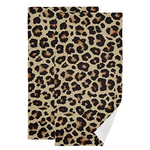 Cheetah Leopard Print Animal Skin Towels Set of 2 Hand Towel Absorbent Face Towel Soft Dish Towels for Gym Bath Kitchen Decor 28x14 Inches