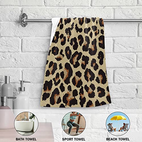 Cheetah Leopard Print Animal Skin Towels Set of 2 Hand Towel Absorbent Face Towel Soft Dish Towels for Gym Bath Kitchen Decor 28x14 Inches