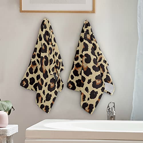 Cheetah Leopard Print Animal Skin Towels Set of 2 Hand Towel Absorbent Face Towel Soft Dish Towels for Gym Bath Kitchen Decor 28x14 Inches