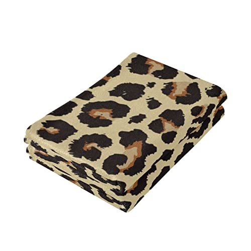 Cheetah Leopard Print Animal Skin Towels Set of 2 Hand Towel Absorbent Face Towel Soft Dish Towels for Gym Bath Kitchen Decor 28x14 Inches