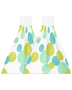cycoshower hanging hand towels kitchen towel simple blue and lime green polka dots bathroom hand towels with loop tie towels soft,absorbent tea bar towels,2pcs