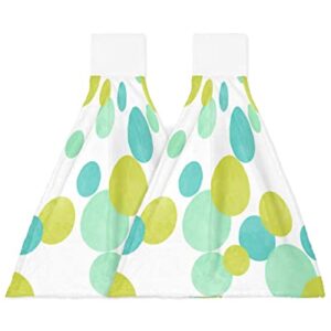 CyCoShower Hanging Hand Towels Kitchen Towel Simple Blue and Lime Green Polka Dots Bathroom Hand Towels with Loop Tie Towels Soft,Absorbent Tea Bar Towels,2pcs