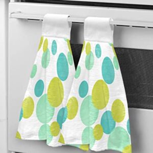 CyCoShower Hanging Hand Towels Kitchen Towel Simple Blue and Lime Green Polka Dots Bathroom Hand Towels with Loop Tie Towels Soft,Absorbent Tea Bar Towels,2pcs