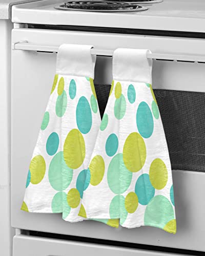 CyCoShower Hanging Hand Towels Kitchen Towel Simple Blue and Lime Green Polka Dots Bathroom Hand Towels with Loop Tie Towels Soft,Absorbent Tea Bar Towels,2pcs